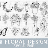 Floral svg bundle | flower svg | wildflower svg | bouquet svg | floral moon svg | geometric floral svg | spring svg | flower butterfly svg