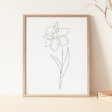 One Line Daffodil, Daffodil Print, Flower Line Art, Minimalist Art Print, Printable Wall Art, Continuous Line Drawing Print, Downloadable