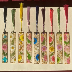 Floral resin bookmarks with pressed flowers and hanging tassels