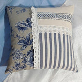 Pillow decor blue Rose Garden, embroidered, Bouquet on linen, flowers, Shabby Chic Cottage, English style, denim, delivery from Europe