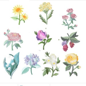 Embroidered iron-on flower patch set with colorful multicolor floral designs
