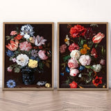 Moody Vintage Flower, Dark Floral Set, Still Life, Oil Painting, Antique Art, Rustic European, Flower Painting, Botanical Print, Bedroom Art
