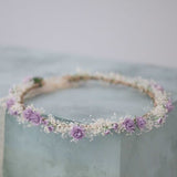 Dried baby's breath hair wreath wedding, purple flower crown, babies breath headband, dainty hair piece, bride bridesmaids flower girl halo