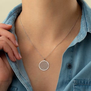925 Silver Flower of Life Necklace Handmade Delicate Life Flower Spiritual Jewelry Yoga Fleur de Vie with Birthstone