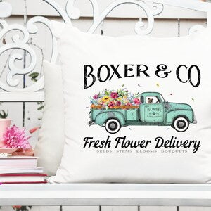 Sublimation printable design: teal flower delivery truck with 'Fresh Flower Delivery' text