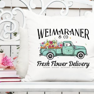 Green flower delivery truck graphic with Weimaraner & Co and Fresh Flower Delivery text