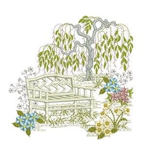Garden Scene B machine Embroidery design by Sue Box in 2 sizes