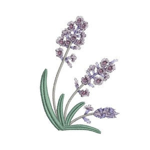Lavender corner machine embroidery design with purple blossoms and green leaves