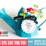 3D paper watering can with rolled flowers svg digital template for cricut, Mother's Day Flower bouquet box card gift box, happy birthday svg