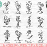 Birth Month Flower Bundle SVG, Birth Flowers svg file, Birth Month Floral svg cut file, Botanical Illustrations SVG, Rose Poppy Iris Holly
