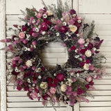 Dried flower wreath, spring wreath, dried spring wreath, pink flower wreath, dried pink wreath, boho wreath, everlasting, dried florals