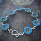 Blue Flower Bead Bracelet, Mothers Day Gift Ideas