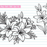 Lily Flower Svg, Lily Svg Bundle, Lily Svg, Hand Drawn Lily Svg, Flwer Bouquet Svg, Floral Svg, Flower Wedding, Flower Svg Files For Cricut.