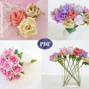 Fabric rose bouquet arrangement with pastel roses in a clear block vase