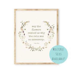 Framed watercolor wildflower wreath quote art print on white background