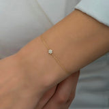 14K Gold Diamond Flower Bracelet for Woman/ Gold Diamond Daisy Flower Bracelet/ Diamond Flower Bracelet Gift for Her/ Christmas Gifts