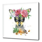 Watercolour Chihuahua Dog With Flowers Canvas Art Print Wall Hanging Handmade Home Decor Customised Gifts Wall Art Fast Free UK Delivery