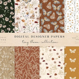 Tiny Bloom Digital Papers - Scrapbook Papers - Seamless Patterns - Digital Background - Watercolor Paper Set - Meadow Flowers Butterfly