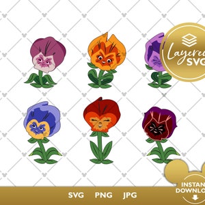Cartoon talking flower SVG cut file with six colorful flower characters