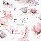 Boho roses clipart, Dusty pink watercolor floral elements png, Pink wedding clipart with rose, iris, greenery png 026