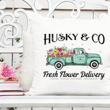 Husky - Black & White - Dog Flower Delivery Truck - Sublimation/Printable Design | Instant Download | Sublimation | Printable | PNG