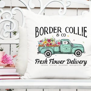 Border Collie & blue merle flower delivery truck printable design with text