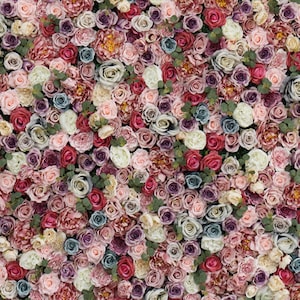 Artificial 3D rose flower panel backdrop with pink, white, and multicolor blooms