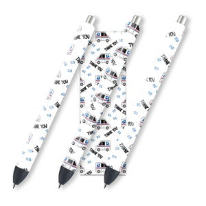 White pen wrap with repeating delivery truck and postal icon pattern