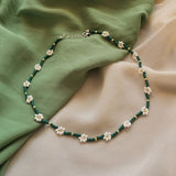 Beaded Daisy Necklace Beaded Flower Jewelry Choker Beaded Pearl Necklace Charm Necklace Seed Bead Jewelry