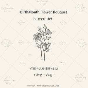 Chrysanthemum November birth flower bouquet SVG, single-line floral illustration