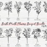 Birth Month Flower Bouquet Svg Bundle, Birth Month Flower, Flower Svg, Floral Svg, Birth flower,Flower Bouquet,flower,flowers,tattoo,Svg,Png