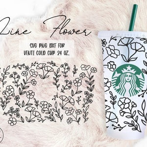 Line flower venti cold cup 24 oz cut file, SVG/DXF/PNG, Starbucks cold cup design