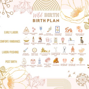 Wild Birth birth plan template with natural labor icons and editable sections