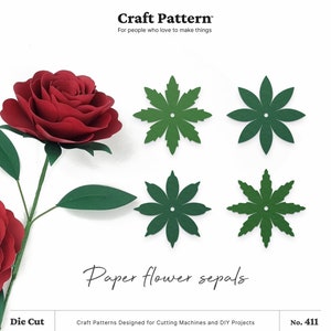 Paper flower sepal die-cut SVG template with green leaf and flower cut shapes