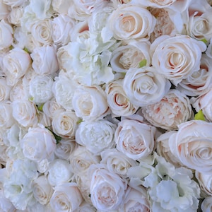 3D artificial flower panel with layered white roses and petals