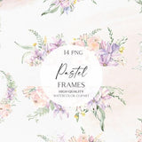 Watercolor pink flower frames clipart, Spring floral wreath png, Botanical clipart for wedding invitation, baby shower, logo 124