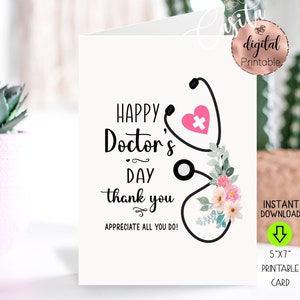Folded 5x7 greeting card with floral stethoscope and heart-cross for Doctor's Day
