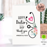 Doctor's Day Floral printable 5x7 folded greeting card,Flower stethoscope,obstetrician card,Clinical Instructor,doctor appreciation,OBGYN