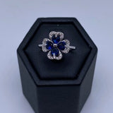 Pretty solid silver and brilliant flower ring, sapphire blue stone, beautiful quality made in France, Valentine's Day gift, fast delivery