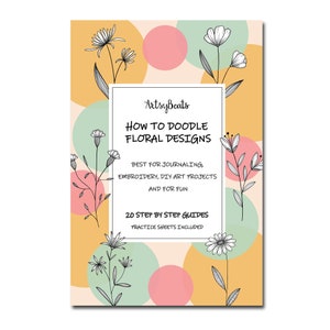 Flower doodle tutorial guide booklet with pastel floral pattern cover