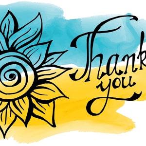 Ukrainian digital postcard. Thank you from Ukraine. Sunflower art. Printable quality PDF-file. Digital delivery.
