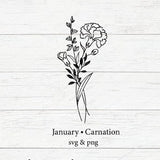 Birth Month Flower Bouquet Svg, Flower Svg,Floral Svg,Birth Month Flower,Birth flower,Flower Bouquet,flower,flowers,tattoo,Svg,Png,carnation