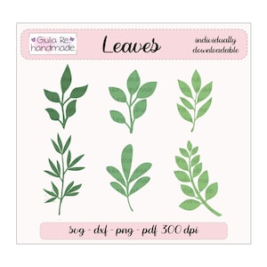 Green leaf sprig SVG set with assorted leaf shapes for digital printing and cutting