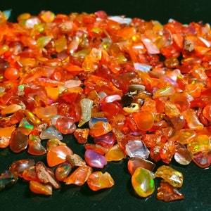 Small orange and rainbow rough opal crystal chips, mixed multicolor pieces