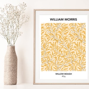 Framed William Morris Willow Bough floral poster with yellow botanical print