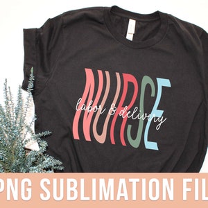Black nurse T-shirt with wavy Labor Delivery nurse text graphic front