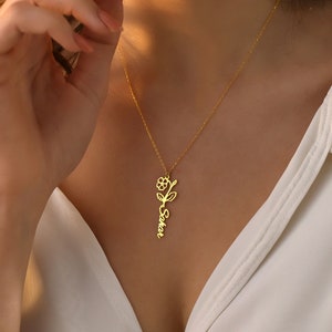 Floral birth flower pendant necklace on a thin gold chain