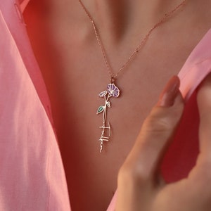 flower pendant necklace with vertical charm on fine chain