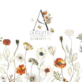 Autumn Wildflowers. 100 Floral Elements. Rust  Beige fall FLOWERS. Watercolor clipart.
