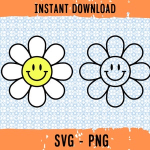 Retro Daisy Smile Face Svg, Digital Download Flower, Daisy SVG, Flower Smile Face, Flower For Cricut,  Daisy for Silhouette, DIY Projects